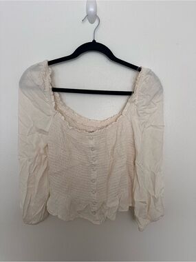 CJLA Women's Cream Smocked Peasant Blouse